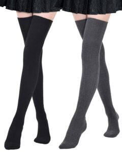 kayhoma extra long cotton thigh high socks over the knee high boot stockings cotton leg warmers, 2 pairs