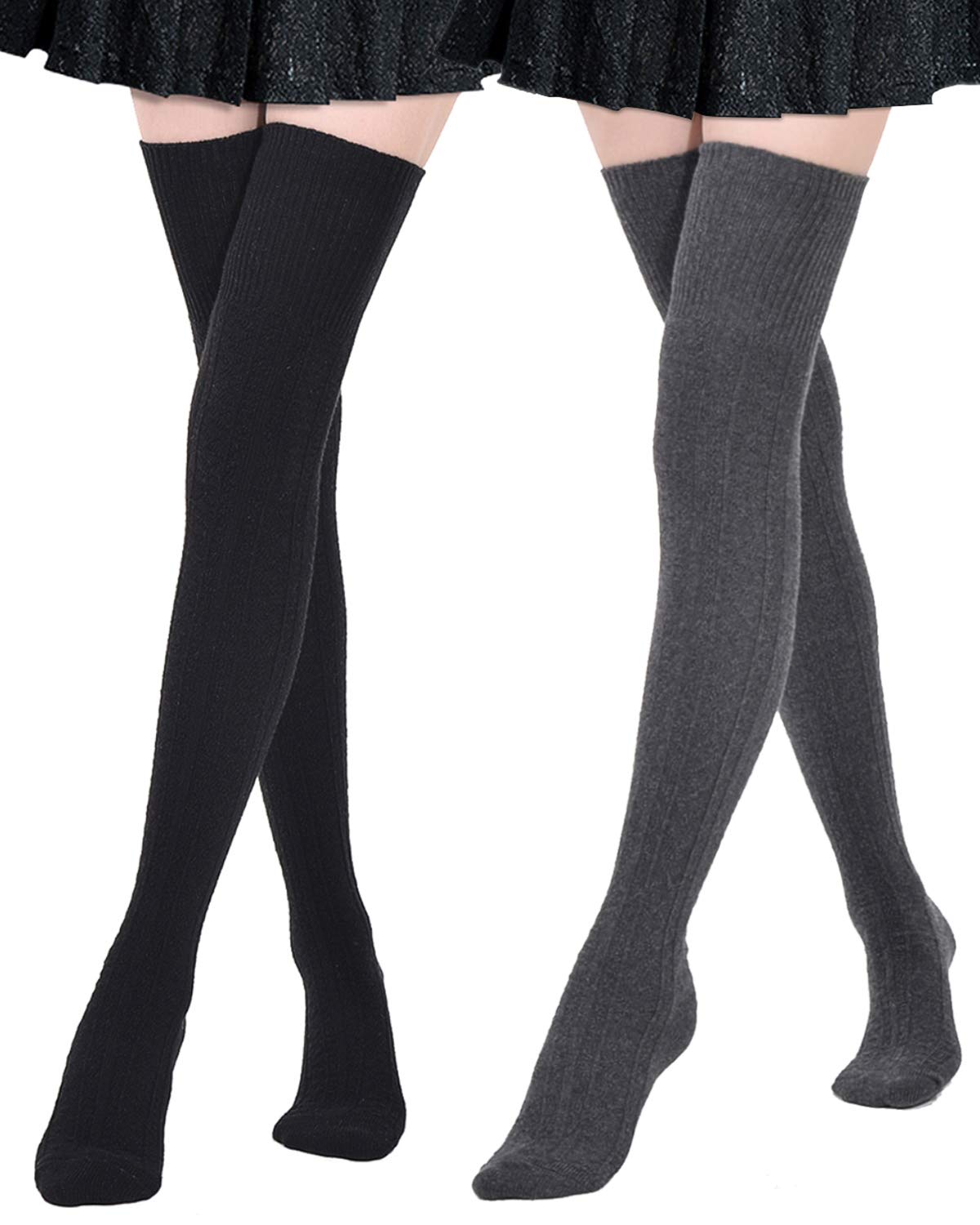 Kayhoma Extra Long Cotton Thigh High Socks Over the Knee High Boot Stockings Cotton Leg Warmers, 2 pairs