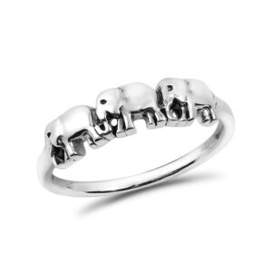 AeraVida Family of Three Elephants Parade .925 Sterling Silver Band Ring | Adorable Wedding Rings For Women | Comfort Fit Silver Rings for Women | Sterling Silver Rings Sizes (8)