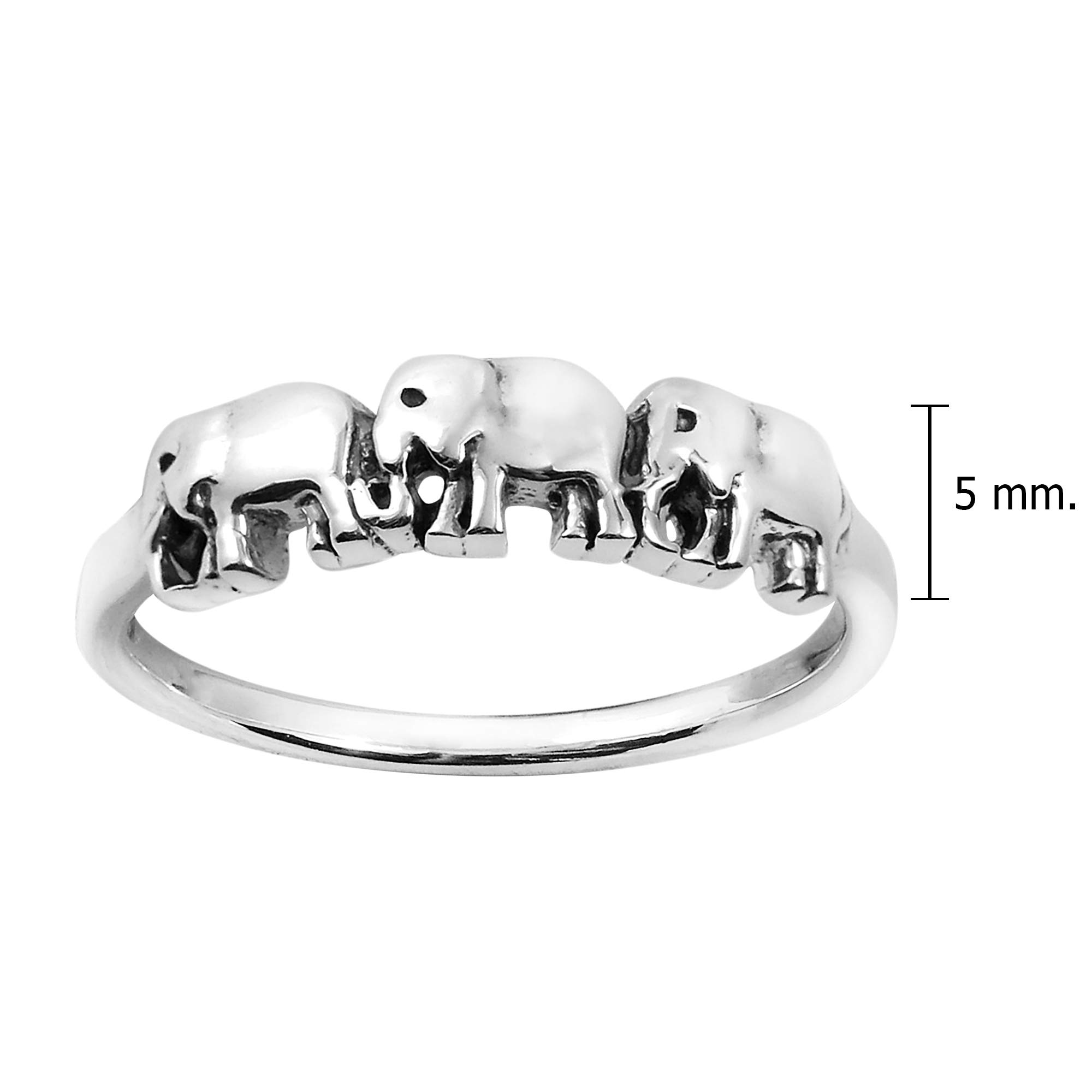 AeraVida Family of Three Elephants Parade .925 Sterling Silver Band Ring | Adorable Wedding Rings For Women | Comfort Fit Silver Rings for Women | Sterling Silver Rings Sizes (8)