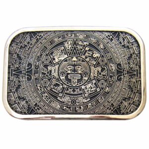 MASOP Retro Square Maya Solar Aztec Calendar Stone Belt Buckle Metal Alloy