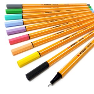 stabilo point 88 fineliner pens 8 assorted pastel colours + 2 free black fineliners (88/8-01)