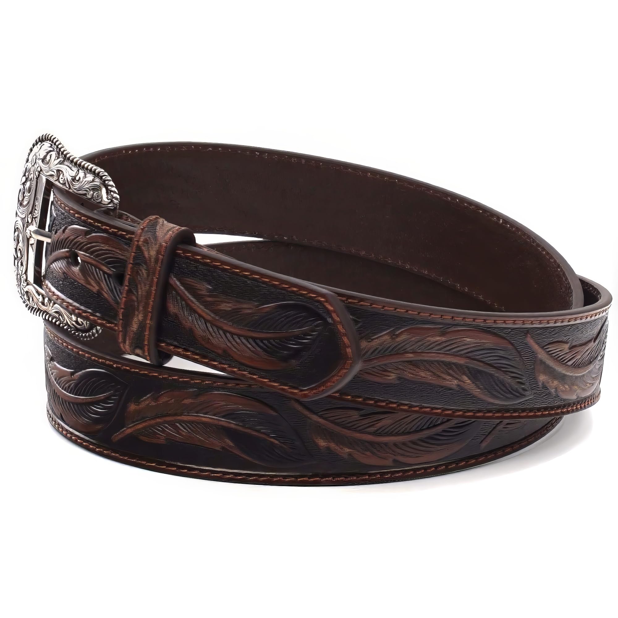 Ariat Men's Feather Embosed Belt, Brown, 38