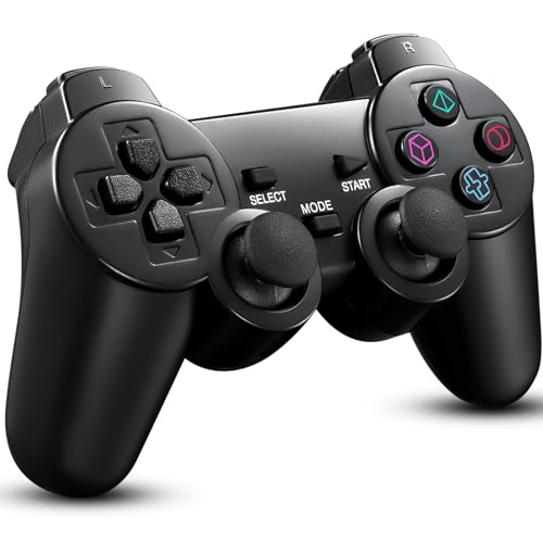 BLUE LAKE Performance 2 Pack Wireless Controller 2.4G double shock Compatible with PS2 /PS1/PC(Jet Black)