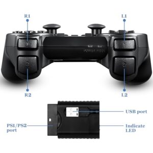 BLUE LAKE Performance 2 Pack Wireless Controller 2.4G double shock Compatible with PS2 /PS1/PC(Jet Black)