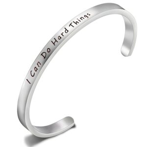 MAOFAED I can do hard things Cuff Bracelet Inspiration Jewelry Goddaughter gifts (Silver)