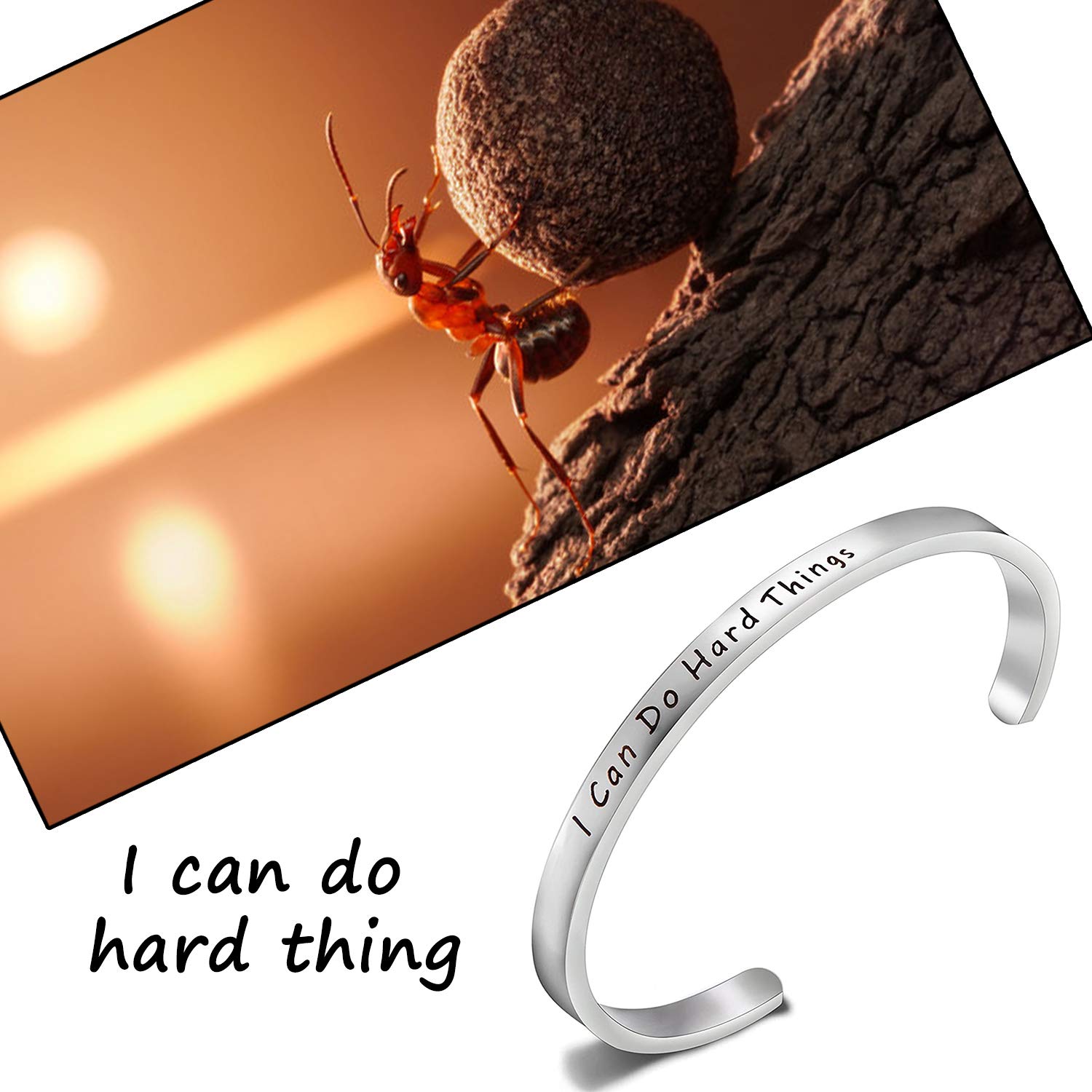 MAOFAED I can do hard things Cuff Bracelet Inspiration Jewelry Goddaughter gifts (Silver)