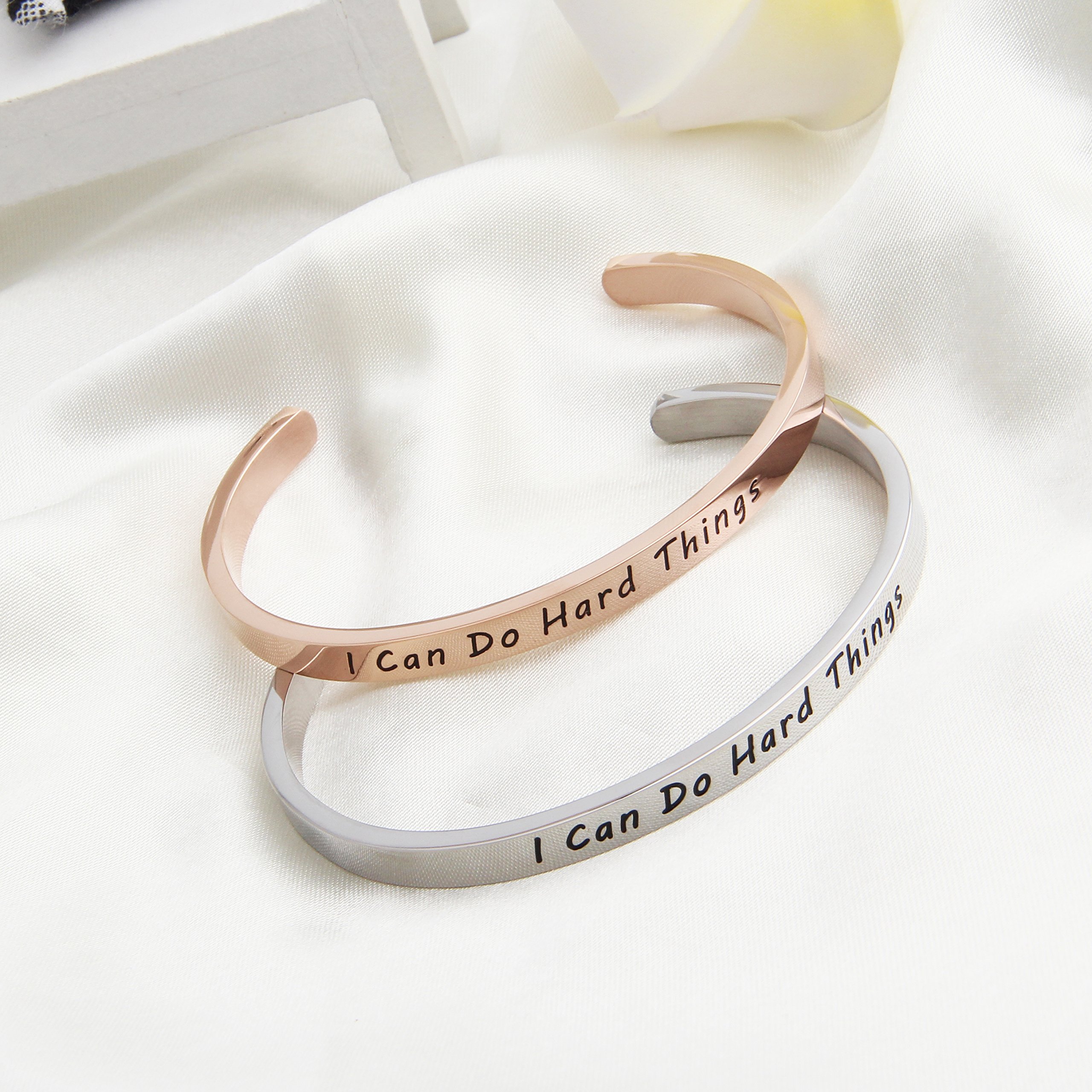 MAOFAED I can do hard things Cuff Bracelet Inspiration Jewelry Goddaughter gifts (Silver)