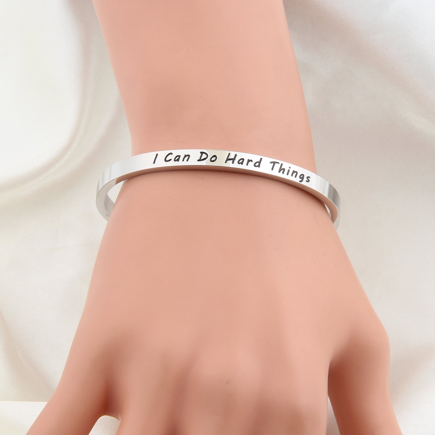 MAOFAED I can do hard things Cuff Bracelet Inspiration Jewelry Goddaughter gifts (Silver)