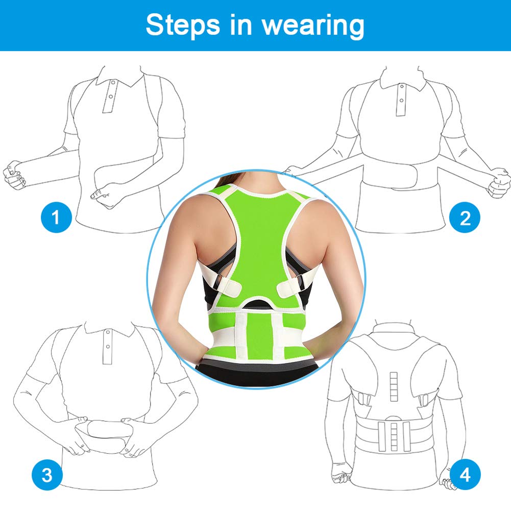 Posture Correctors, Back Shoulder Lumbar Waist Supporting Belt Bone Injury Correction Straighten Upper Back Slouching Corrective Prvent Children Size S Green