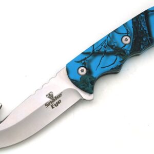 Snake Eye Tactical Skinner Fixed Blade Knife w/Gut Hook Blade 8.5" Overall Camping Hunting Fishing Outdoors (Blue)