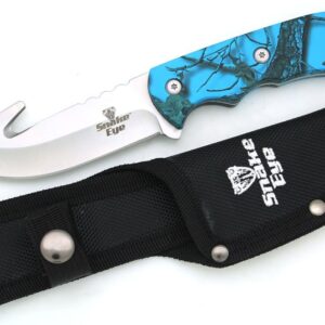 Snake Eye Tactical Skinner Fixed Blade Knife w/Gut Hook Blade 8.5" Overall Camping Hunting Fishing Outdoors (Blue)