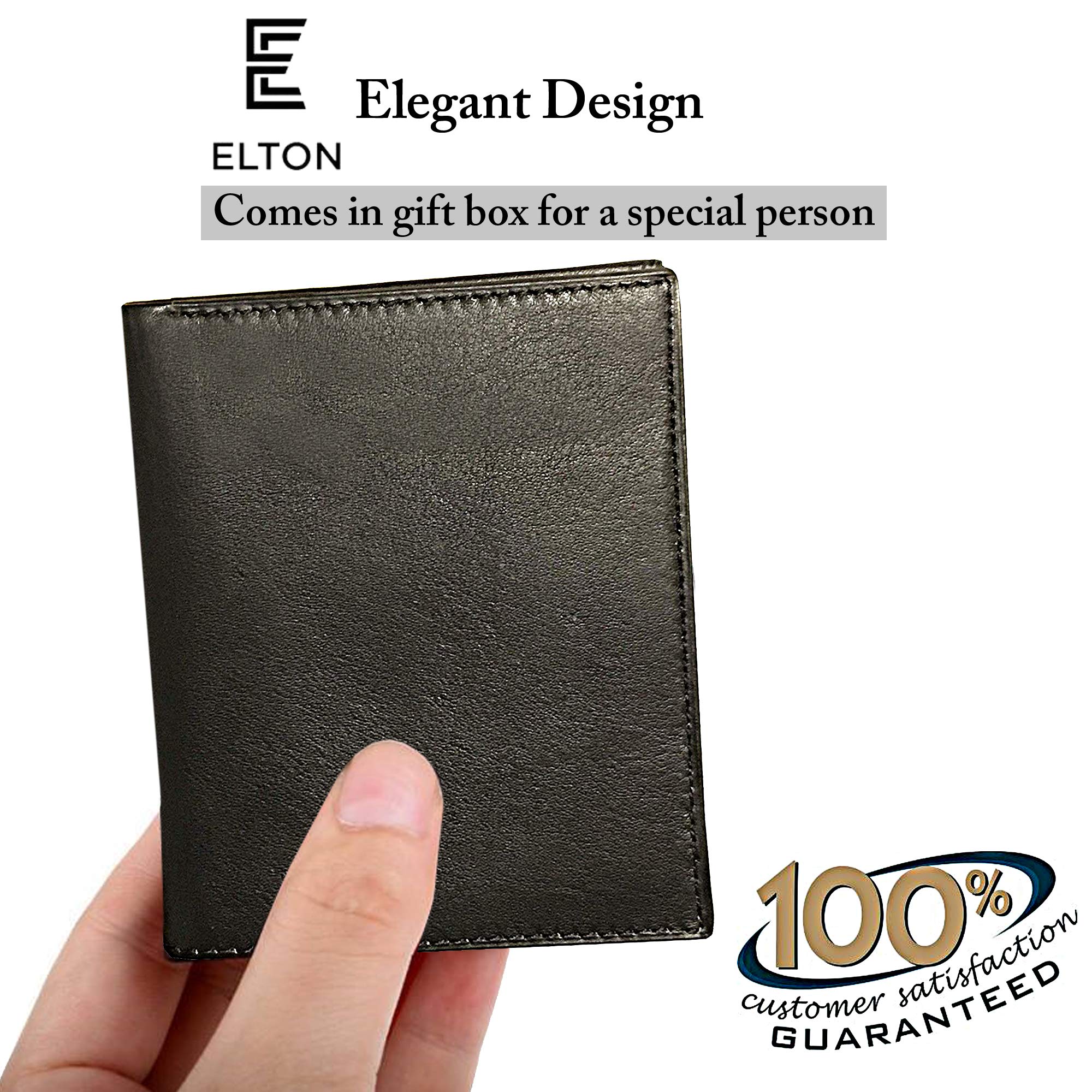 E Elton Genuine Lambskin Leather Hipster Bifold Wallets for Men Black Extra Large Bifold Wallet- RFID Protection