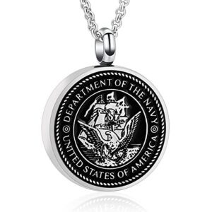 Hearbeingt Cremation Jewelry for Ashes USA Army/Air Force/Navy/Firefighter Memorial Urn Necklace for Ashes Keepsake Pendant for Women Men(Navy)