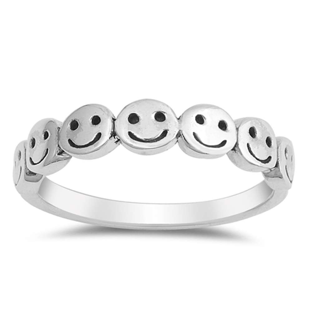 Oxford Diamond Co Sterling Silver Cute Smiley Faces Band Ring Sizes 5