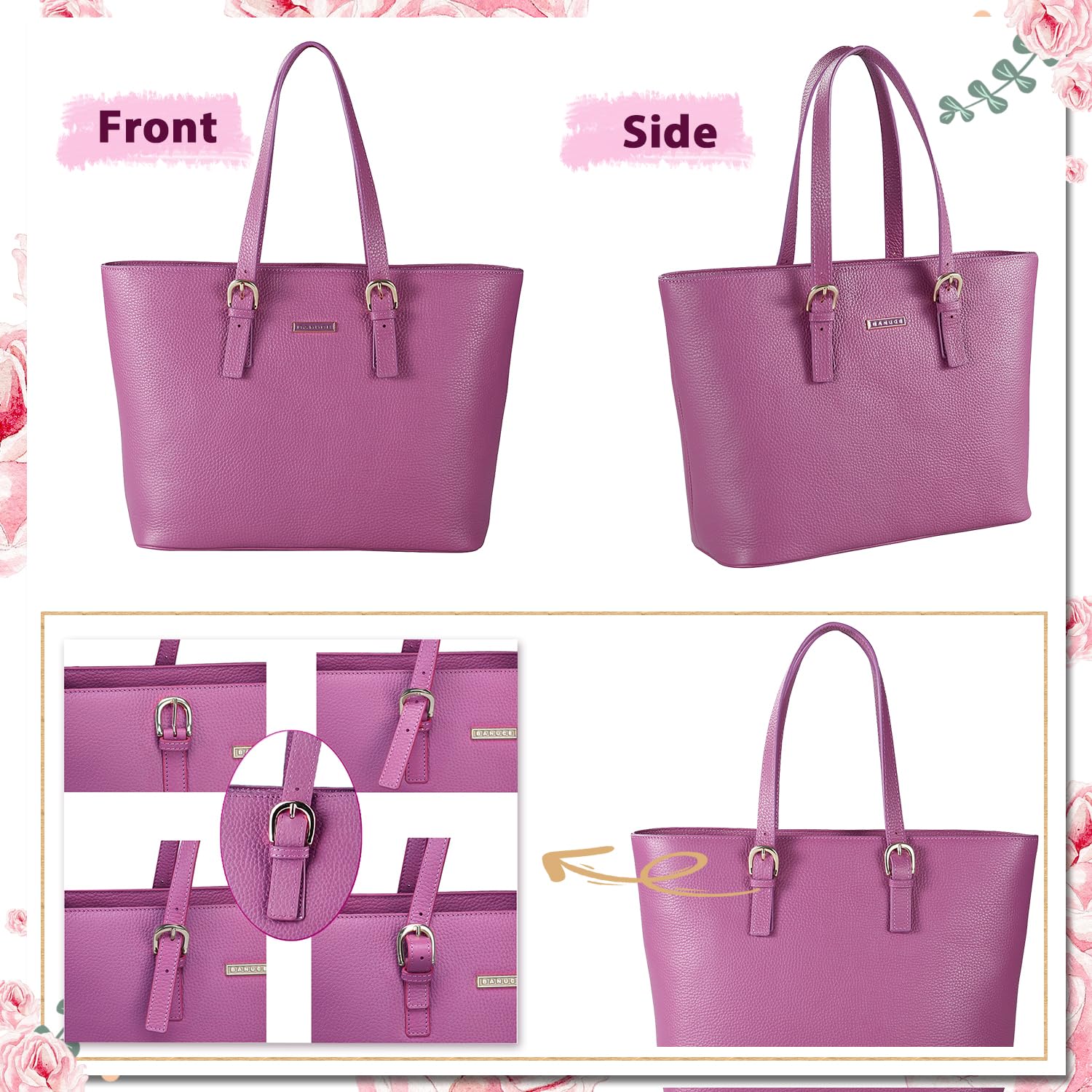 Banuce Leather Purses and Handbags for Women Large Capacity Shoulder Bag Ladies Office Work Bag Purple