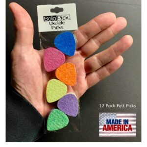 Felt Ukulele Picks, 12 Piece BoloPick Original Recipe Felt Uke Picks for Ukulele, Guitar,Bass, Autoharp, Banjo