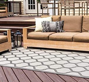 Unique Loom Outdoor Trellis Collection Area Rug - Moroccan (6' 1" x 9' Rectangle, Gray/ Silver)