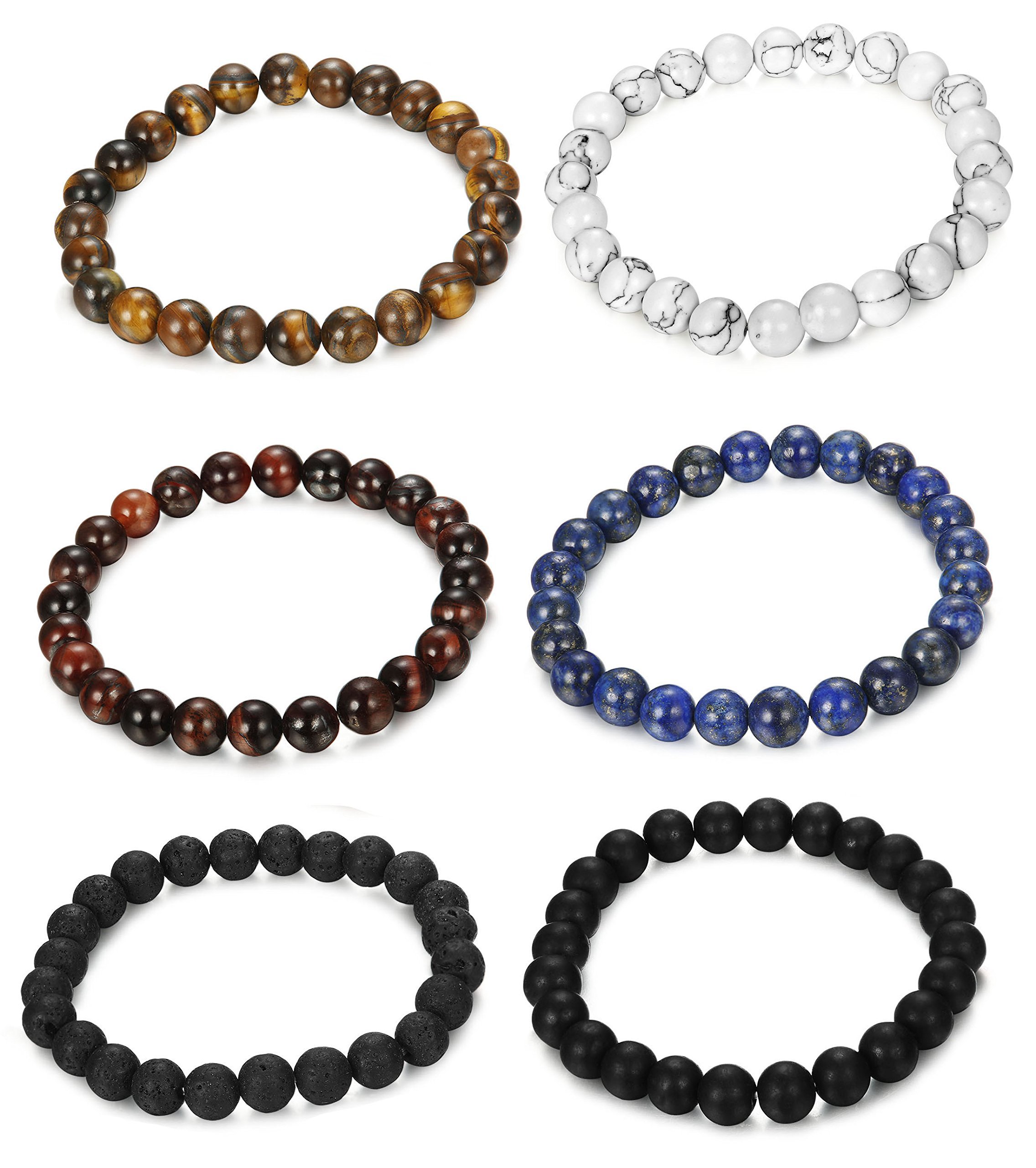 FUNRUN JEWELRY 6PCS Bead Bracelets for Men Women Natural Stone Mala Bracelet (A: 6 PCS Style1)