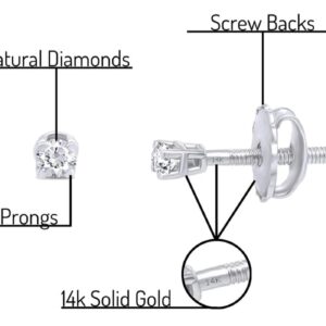 VERY VERY Small Miniscule 0.04CTTW Round Natural Diamond Stud (IGI Certified 0.70 ct & up) Plus Quality Screw Back Earrings in 14k Solid White Gold, 0.04 Ctw - 2.00 Ctw)