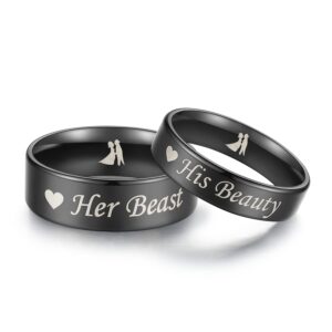 global jewelry amazing his beauty her beast titanium stainless steel wedding band set anniversary engagement promise ring