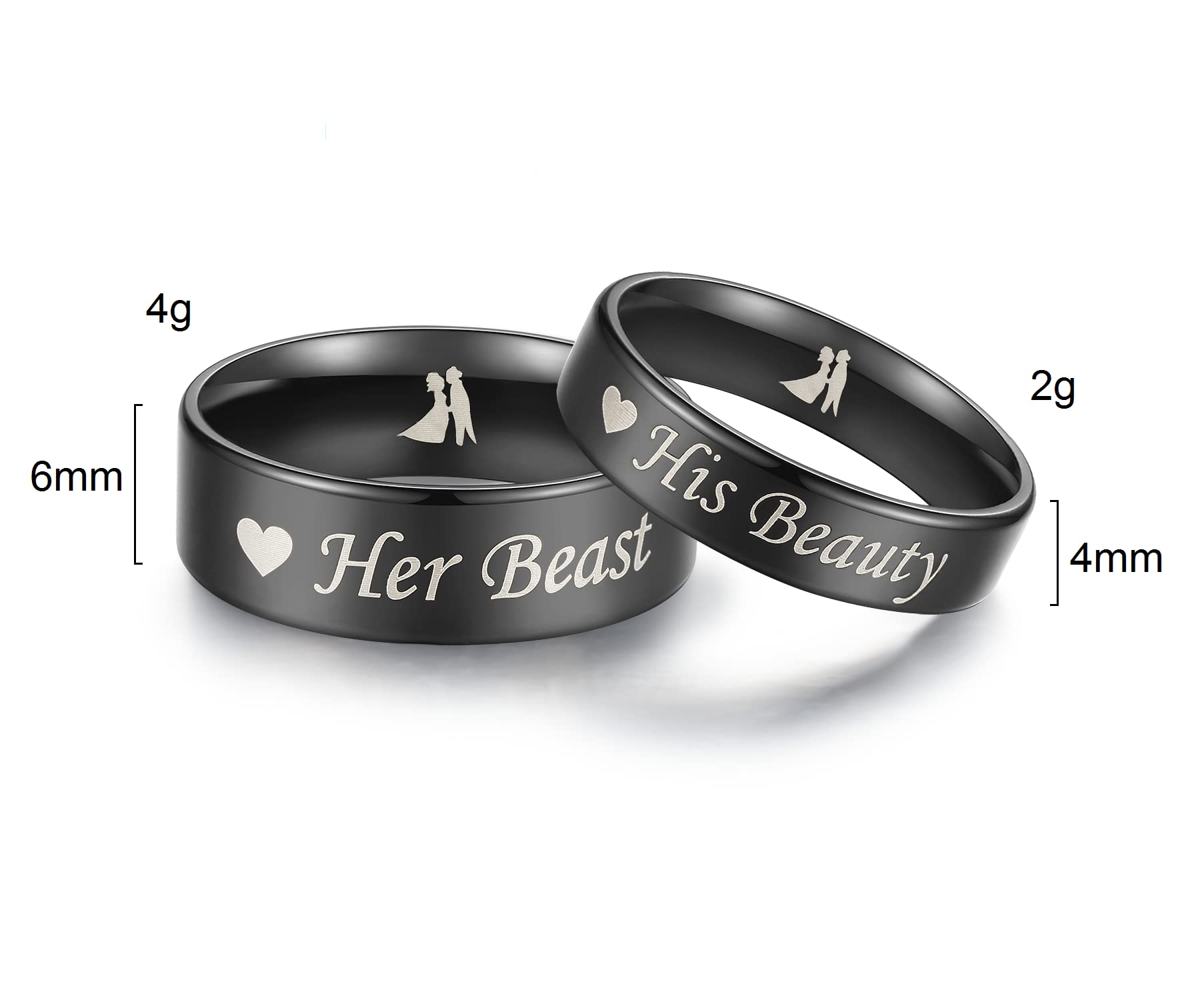 Global Jewelry Amazing His Beauty Her Beast Titanium Stainless Steel Wedding Band Set Anniversary Engagement Promise Ring