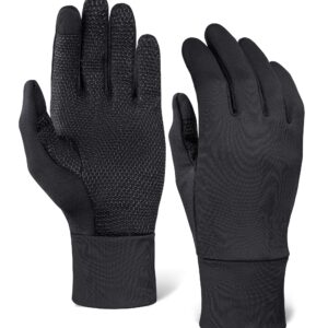 Tough Outdoors Touch Screen Running Gloves - Black Winter Glove Liners for Texting, Cycling, Exercise & Sports - Thin, Lightweight & Warm Cold Weather Thermal Gloves - Super Grippy Palm X-Large