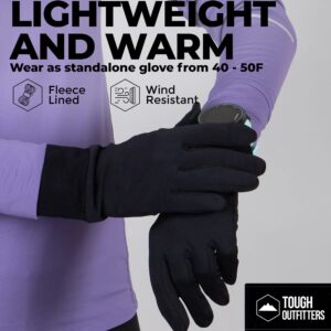 Tough Outdoors Touch Screen Running Gloves - Black Winter Glove Liners for Texting, Cycling, Exercise & Sports - Thin, Lightweight & Warm Cold Weather Thermal Gloves - Super Grippy Palm X-Large