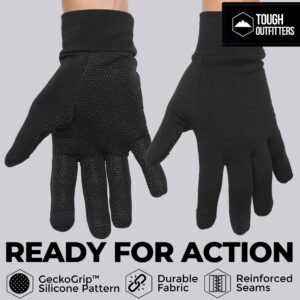 Tough Outdoors Touch Screen Running Gloves - Black Winter Glove Liners for Texting, Cycling, Exercise & Sports - Thin, Lightweight & Warm Cold Weather Thermal Gloves - Super Grippy Palm X-Large