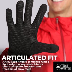 Tough Outdoors Touch Screen Running Gloves - Black Winter Glove Liners for Texting, Cycling, Exercise & Sports - Thin, Lightweight & Warm Cold Weather Thermal Gloves - Super Grippy Palm X-Large