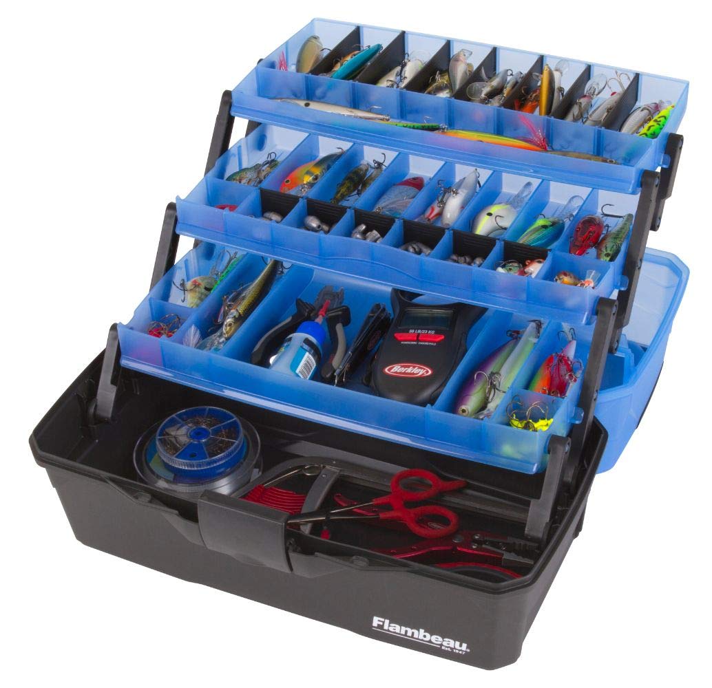 Flambeau Outdoors 6383FB 3-Tray Classic Tray Tackle Box, Portable Tackle Organizer, Frost Blue/Black