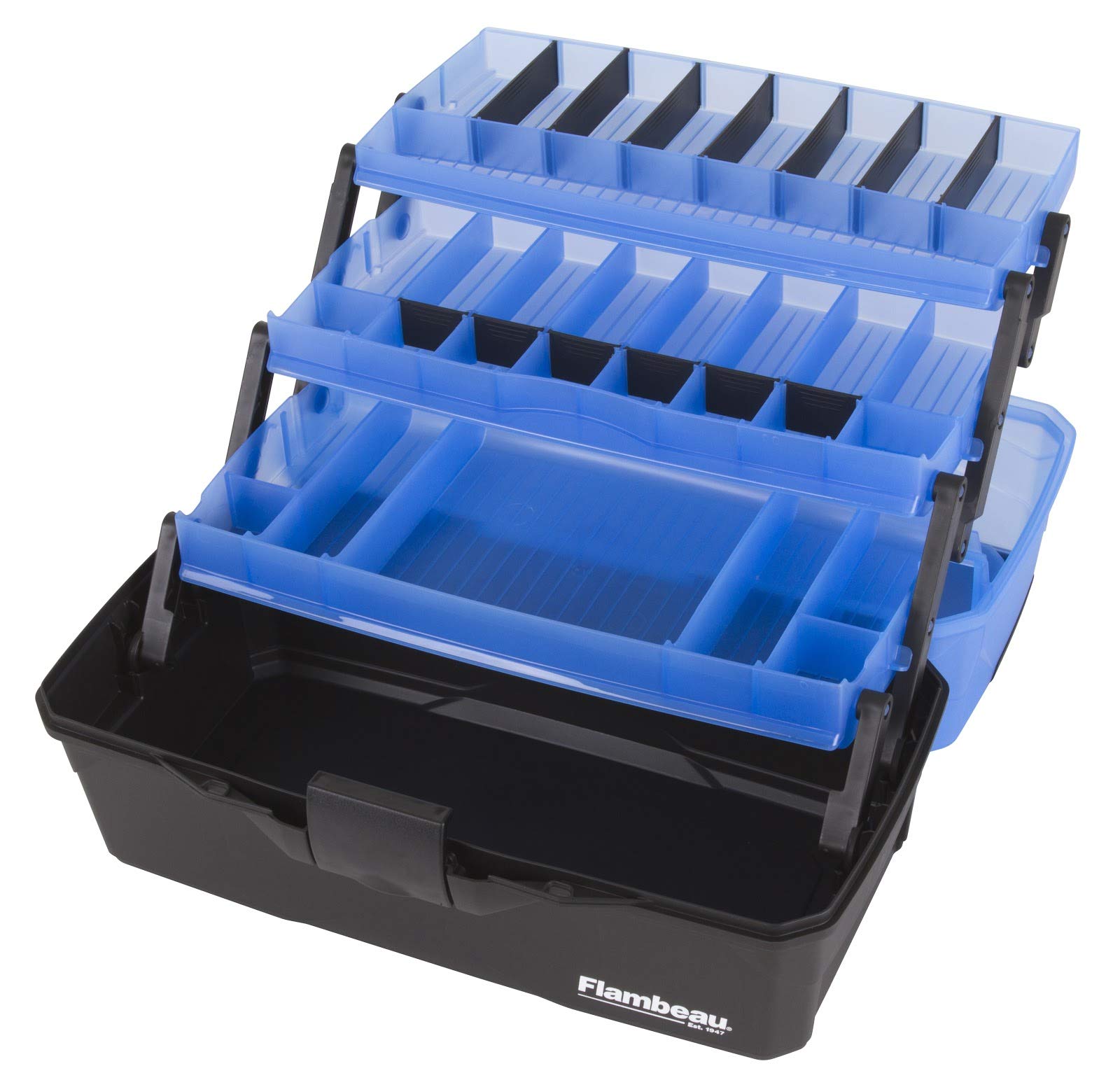 Flambeau Outdoors 6383FB 3-Tray Classic Tray Tackle Box, Portable Tackle Organizer, Frost Blue/Black