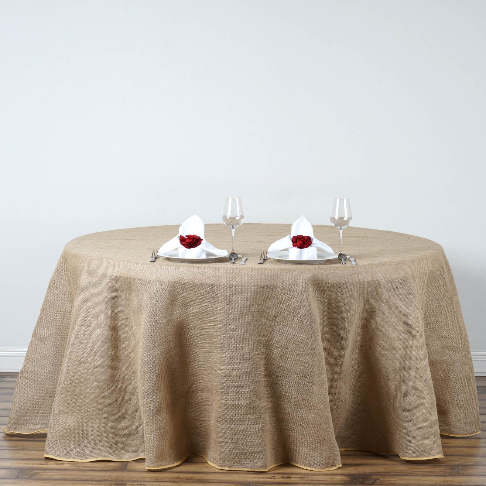 TABLECLOTHSFACTORY Fine Rustic Burlap Tablecloth Round 120" Natural Tone