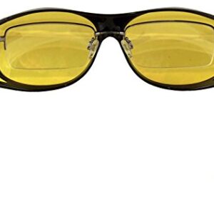 Ideal Eyewear Night Driving Wear Over Glasses Yellow Lens Fit Over Glasses (Black Frame with case, Large)