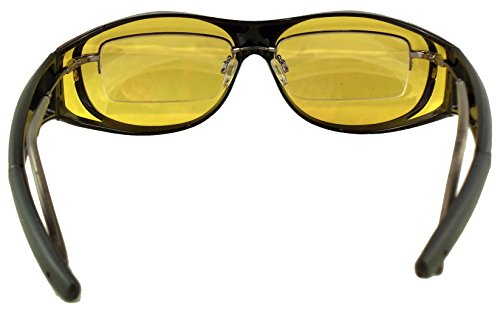 Ideal Eyewear Night Driving Wear Over Glasses Yellow Lens Fit Over Glasses (Black Frame with case, Large)