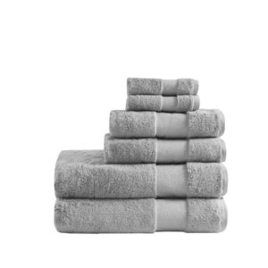 MADISON PARK SIGNATURE Turkish 100% Cotton 600Gsm Luxury Premium Thick Soft Abosorbant Hotel Bathroom Towel Set Shower Hand Face Washcloths, Assorted Sizes, Grey 6 Piece