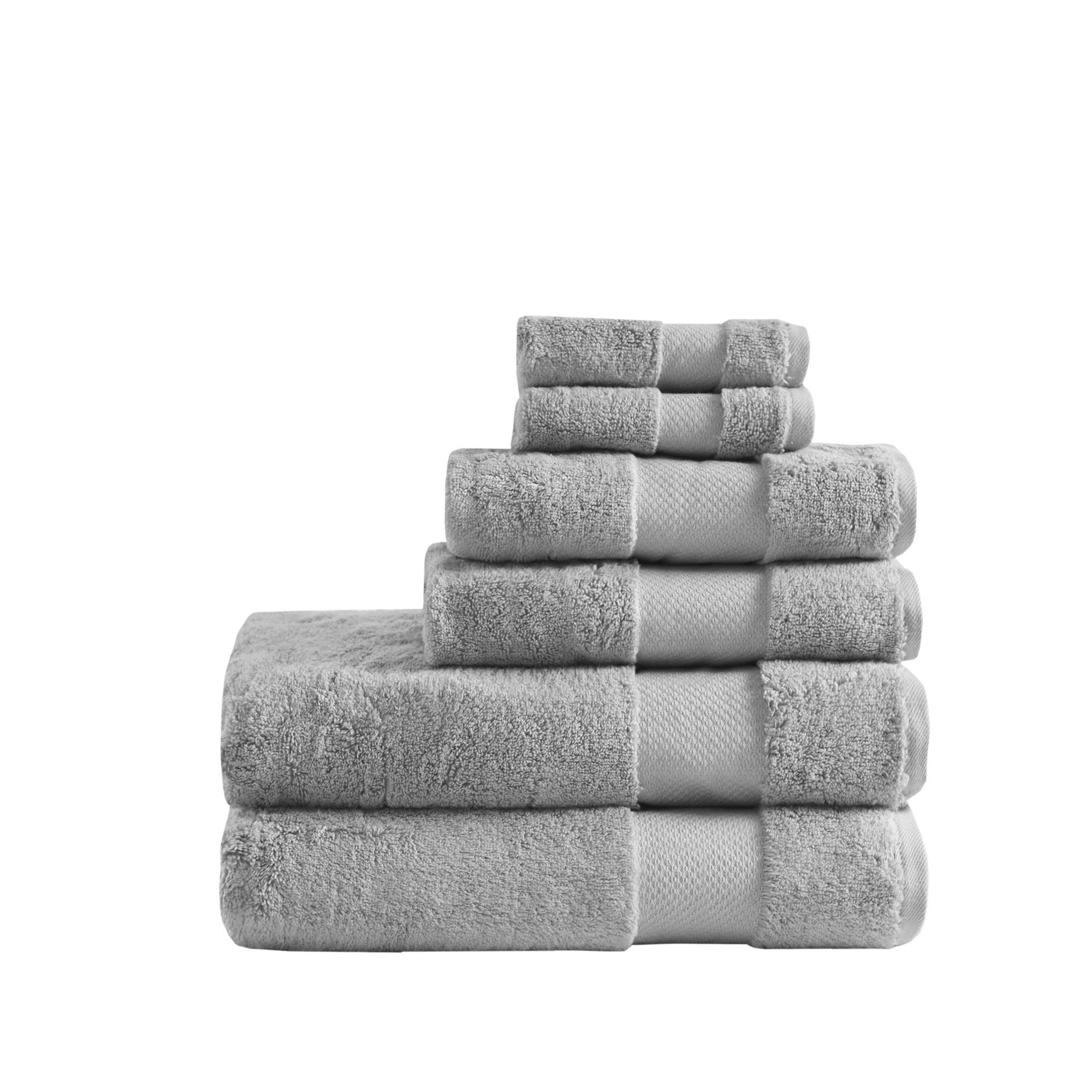 MADISON PARK SIGNATURE Turkish 100% Cotton 600Gsm Luxury Premium Thick Soft Abosorbant Hotel Bathroom Towel Set Shower Hand Face Washcloths, Assorted Sizes, Grey 6 Piece