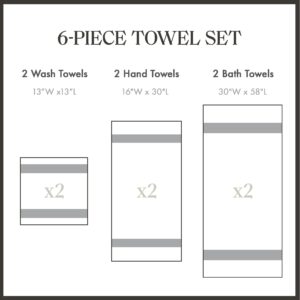 MADISON PARK SIGNATURE Turkish 100% Cotton 600Gsm Luxury Premium Thick Soft Abosorbant Hotel Bathroom Towel Set Shower Hand Face Washcloths, Assorted Sizes, Grey 6 Piece