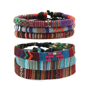 HZMAN Mix 6 Wrap Bracelets Men Women, Hemp Cords Ethnic Tribal Bracelets Wristbands (Mix 6 Wrap)