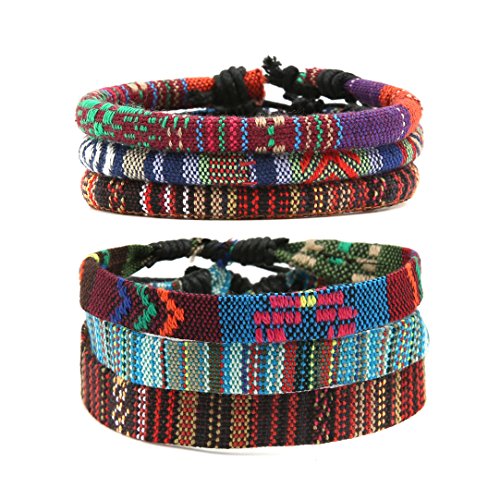 HZMAN Mix 6 Wrap Bracelets Men Women, Hemp Cords Ethnic Tribal Bracelets Wristbands (Mix 6 Wrap)