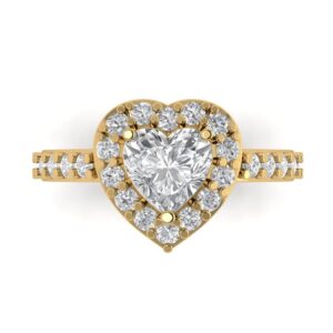 2.03 Ct Heart Cut Clear Simulated Diamond 14K Yellow Gold Halo Solitaire with Accents Engagement Promise Bridal Ring Size 3.5