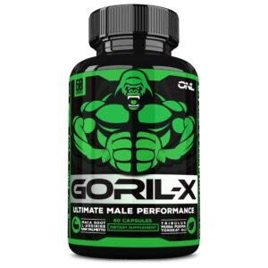 goril-x testosterone booster for men - workout testosterone supplement - increase size, strength & energy - 1000mg male enhancing horny goat weed - maca root, tongkat ali & tribulus terrestris 60 caps