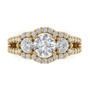 clara pucci 2.16 ct round cut clear simulated diamond 14k yellow gold solitaire with accents 3 stone engagement promise ring sz 4