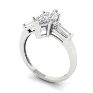 2.0 Ct Brilliant Marquise Cut Clear Simulated Diamond 14K White Gold Three Stone Engagement Promise Bridal Ring Size 10