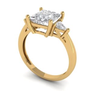 2.32 Ct Brilliant Princess Cut Clear Simulated Diamond 14K Yellow Gold Three Stone Engagement Promise Bridal Ring Size 6.5