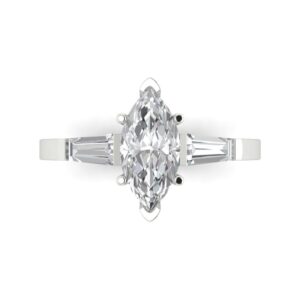 2.0 ct brilliant marquise cut clear simulated diamond 14k white gold three stone engagement promise bridal ring size 7