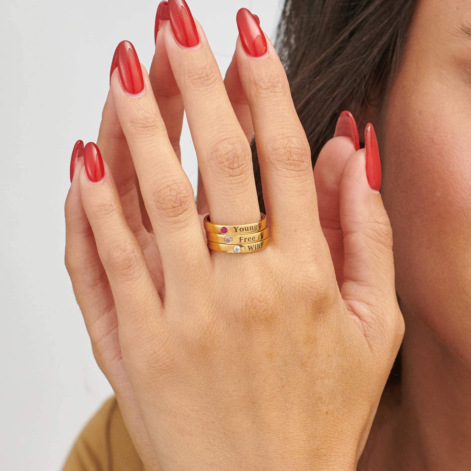 Stackable Birthstone Name Ring - 18k Gold Plated