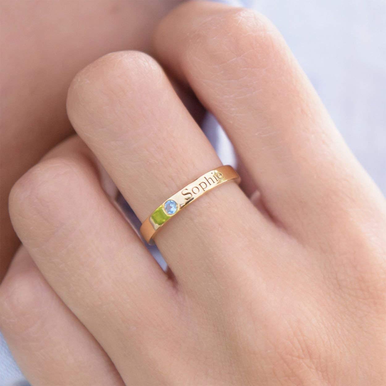 Stackable Birthstone Name Ring - 18k Gold Plated