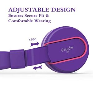 ELECDER i36 Kids Headphones Children Girls Boys Teens Foldable Adjustable On Ear Headphones 3.5mm Jack Compatible Cellphones Computer Kindle MP3/4 School Tablet Purple/Red