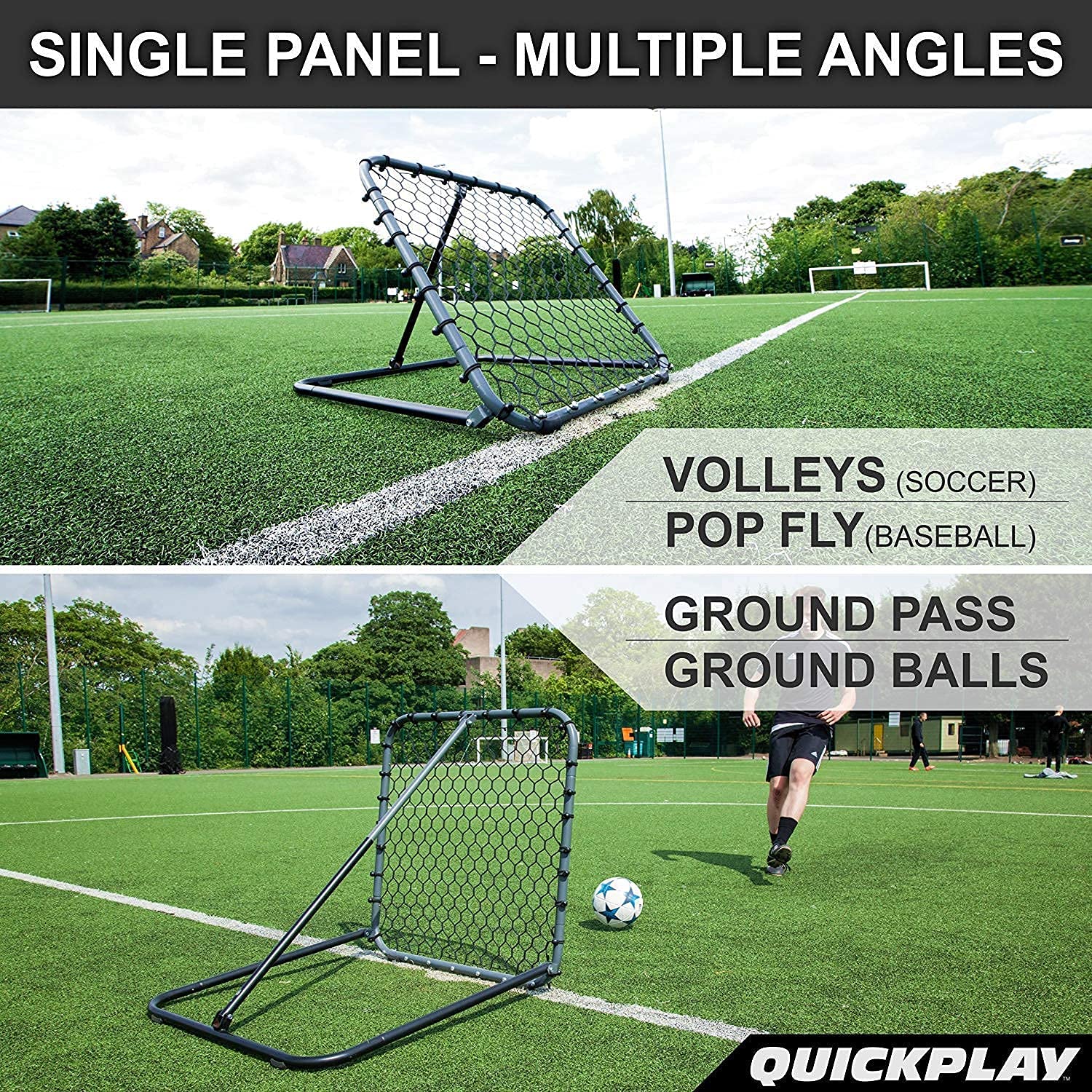 QuickPlay PRO Rebounder Adjustable Angle Multi-Sport Trainer | Soccer Rebounder or Baseball & Softball Pitch Back | Ideal for Team and Solo Training (3 x 3')